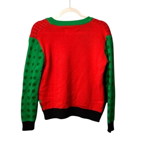 Vtg Merry Christmas Sweater Women Medium Red Green Holiday Design Santa's Coming - Picture 3 of 5